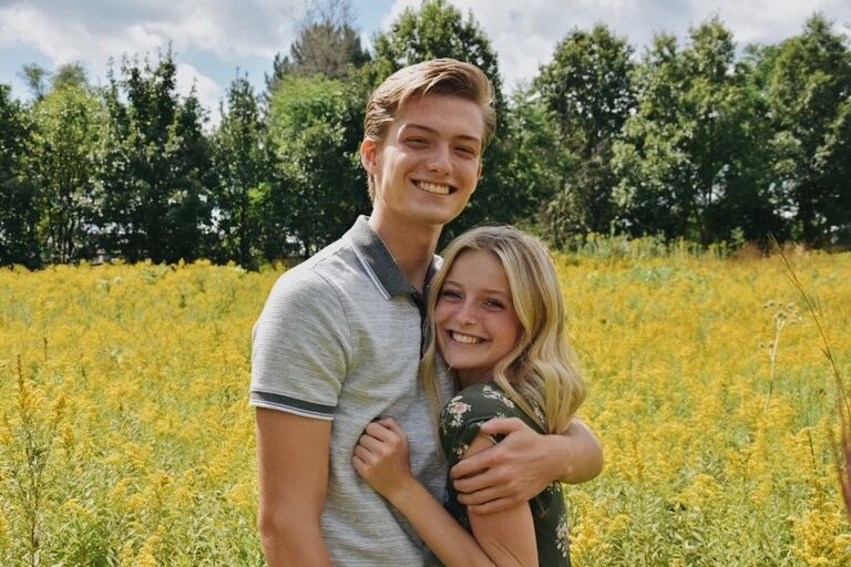 us in a flower field
