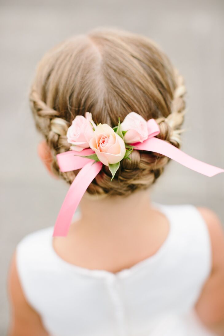 Braided Flower Girl Updo With Floral Accent