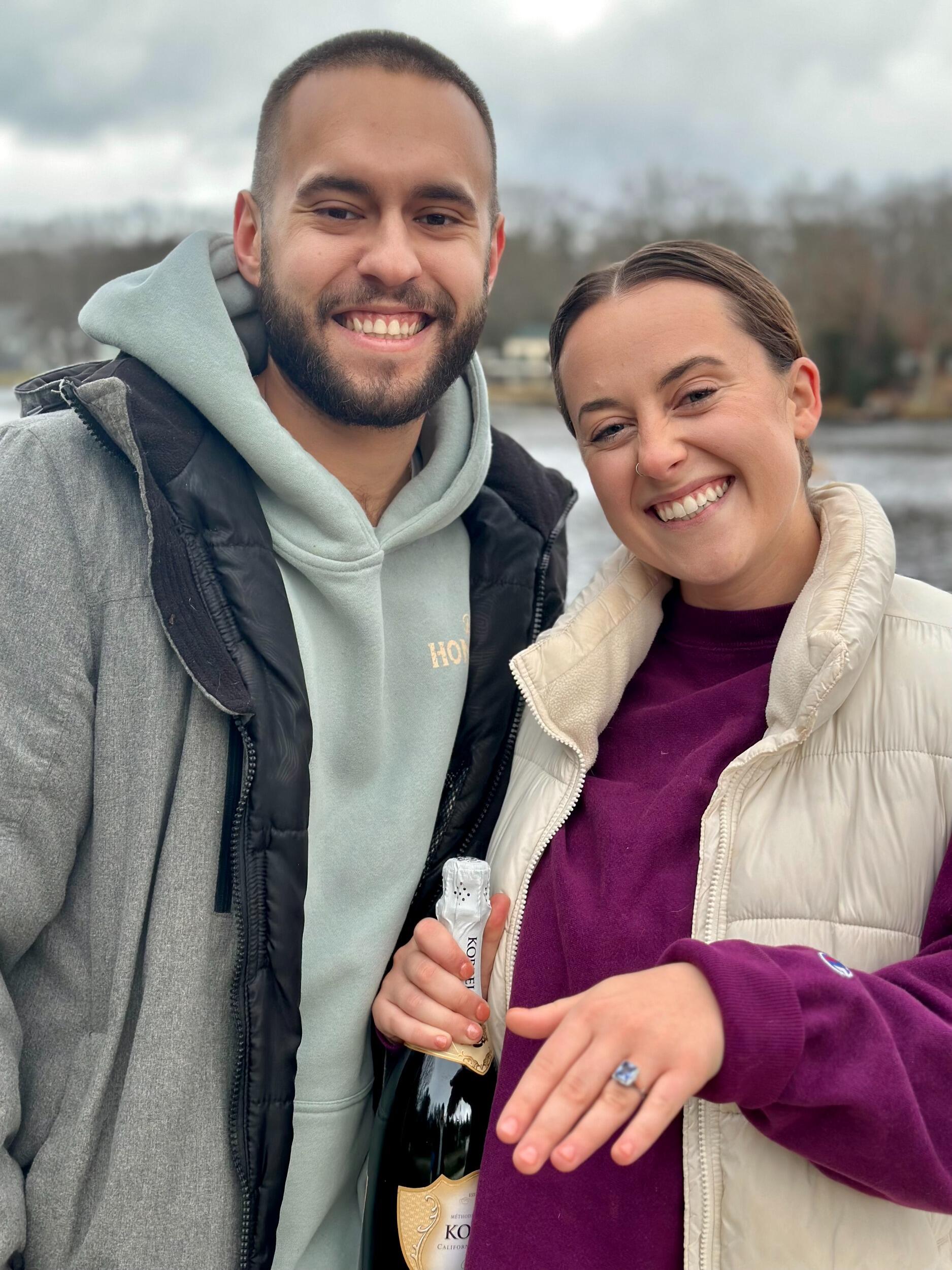 Nicko proposed to Bailey on December 30th 2023 on the lake where she grew up. As they were hiking Charlie and Cece, Nicko got down on one knee and popped the question.