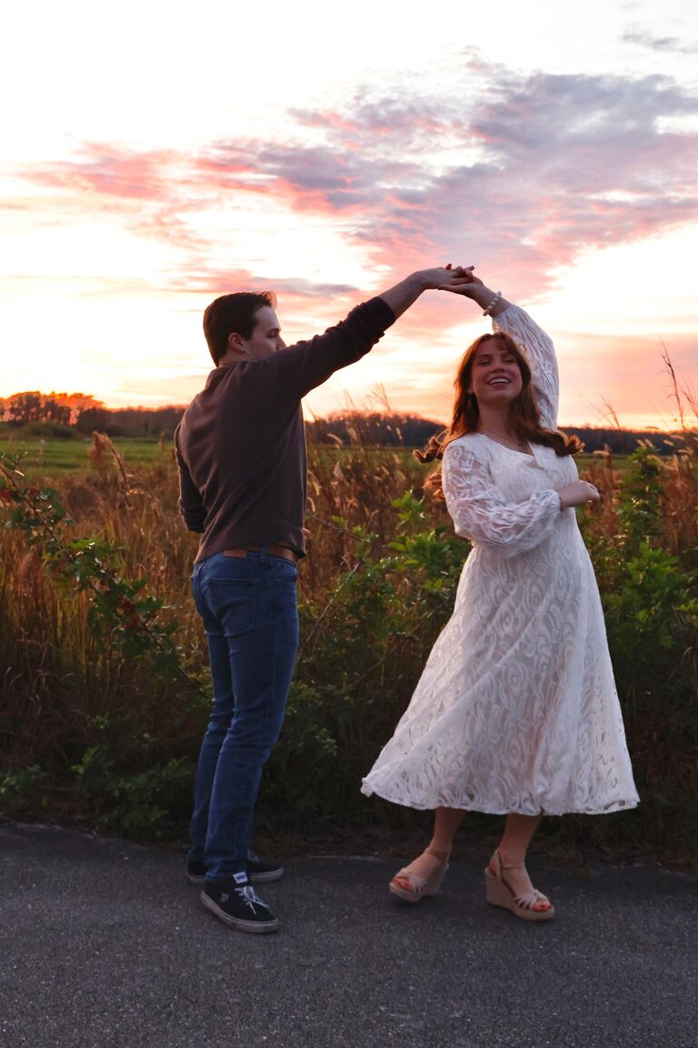 The couple does their engagement shoot