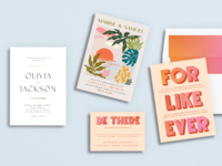 retro, tropical and floral summer wedding invitations