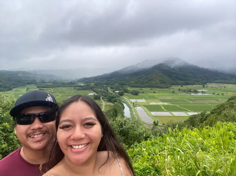 Picture perfect view of a couple of hammahs overlooking Hanalei.
