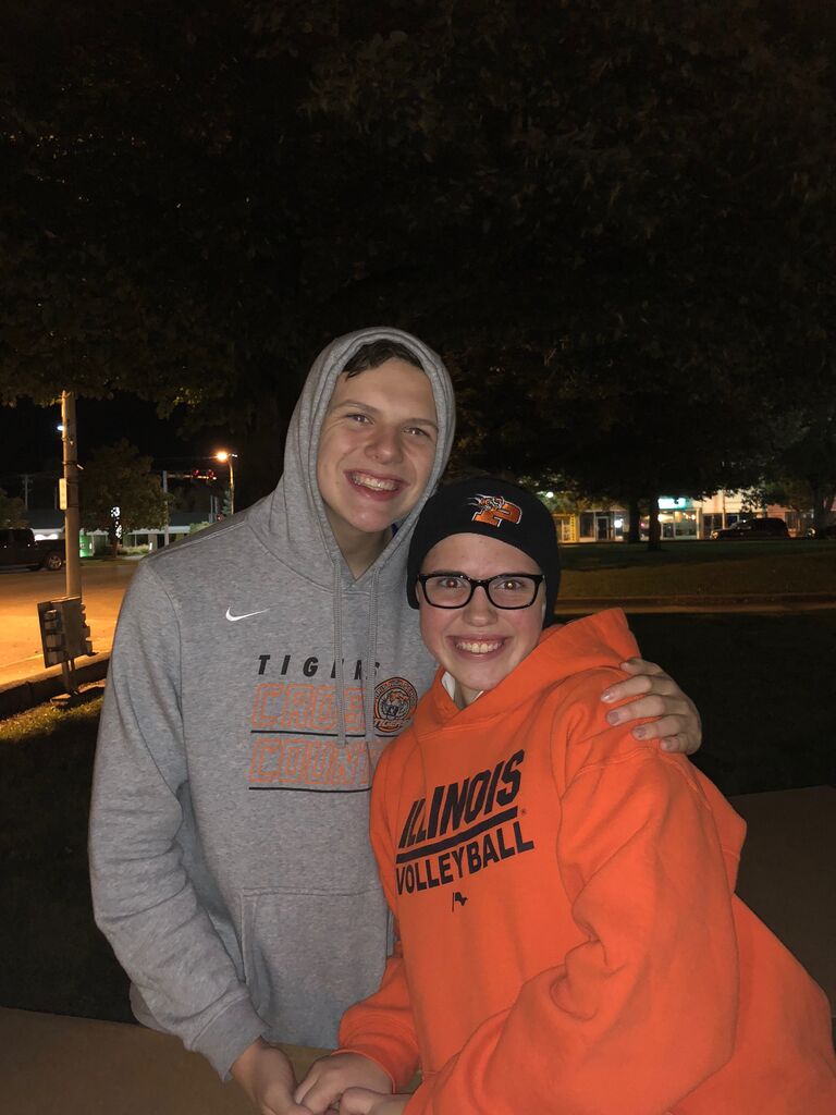 Josh visiting Katrina while she was preparing to sleep on the square!