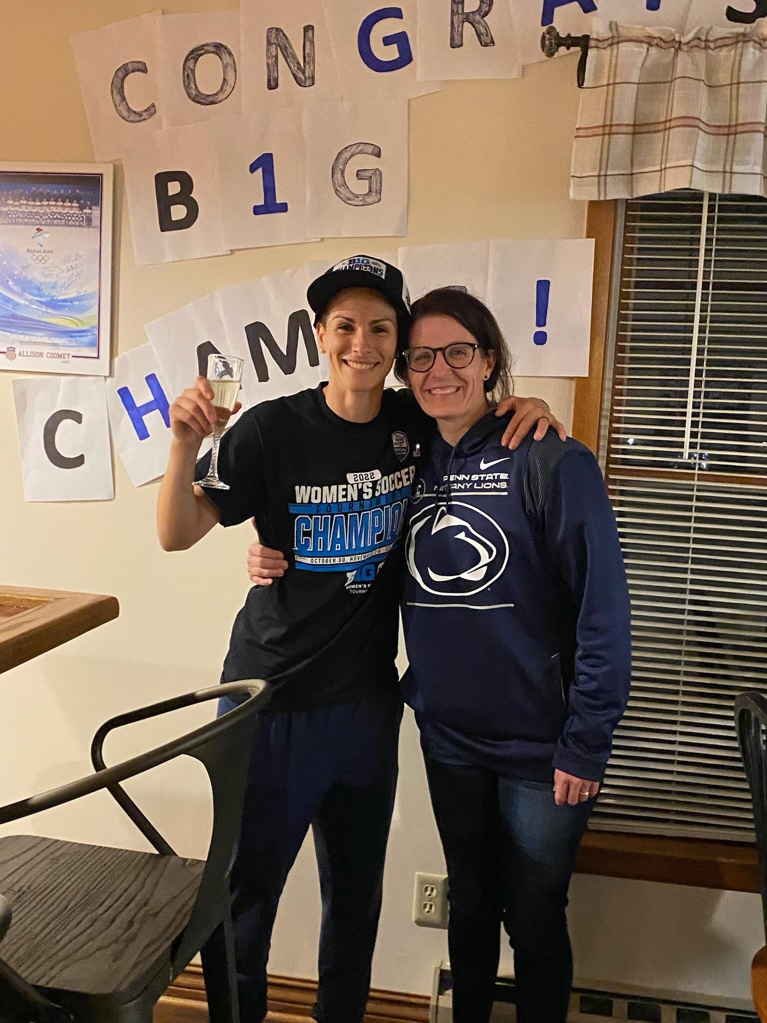 Kelly was fortunate to be on staff with Penn State for the past year. The team won a B1G Ten Championship and reached the NCAA Sweet Sixteen! Kelly came home to champagne and a wall of celebration!