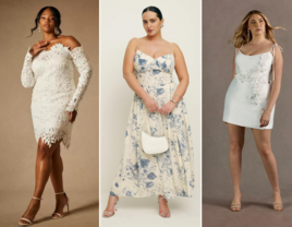 Collage of three plus size engagement dresses