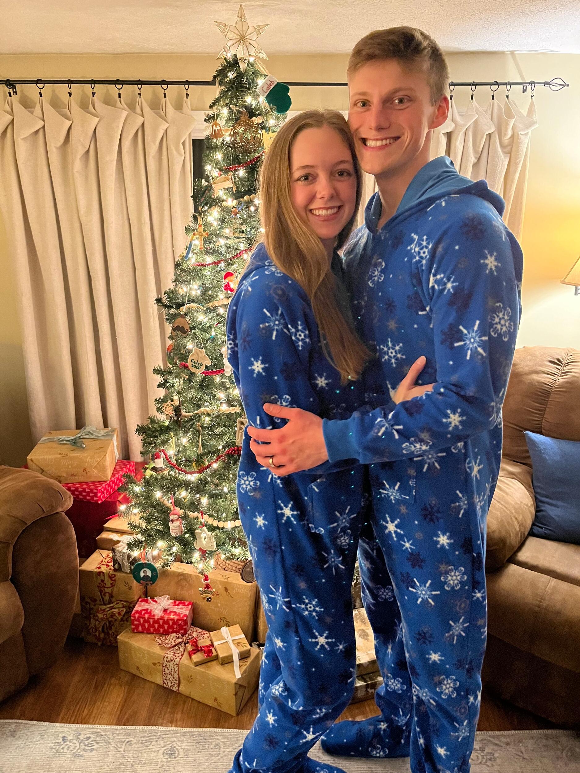 Celebrating Emily's 23rd birthday in our first pair of matching footie pajamas! 