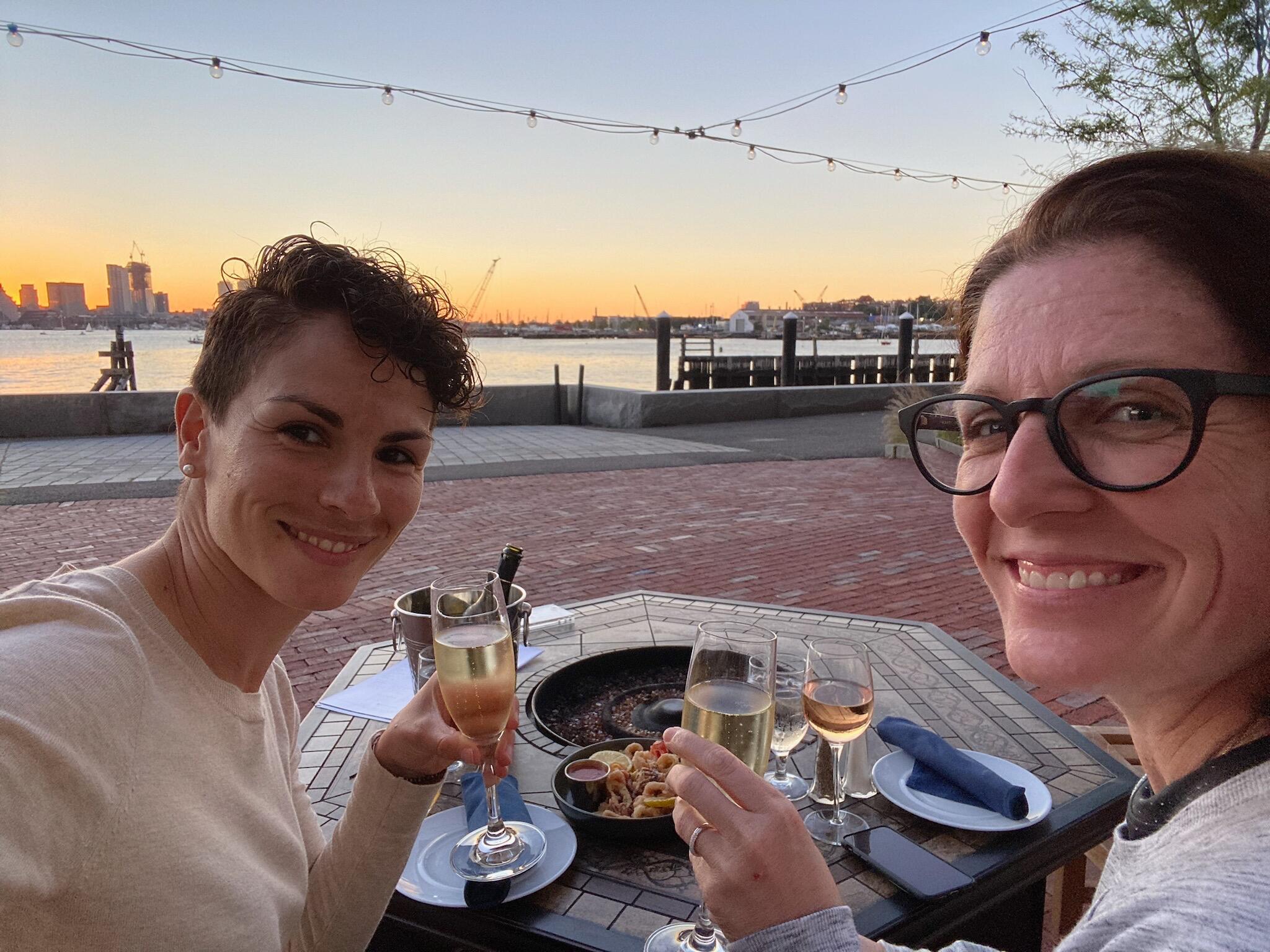 Allison made a quick trip to Boston during season and Kelly decided this was the day to give Allison her ring. Of course the location had to be the Hyatt Harborside and the backdrop of the Boston skyline. Right before Kelly was due to give Allison her ring... the manager came out with Champagne from Kelly's parents... to celebrate their recent engagement back in July... Kelly was scared Allison would guess that she was going to get a ring... but fortunately she was none the wiser.