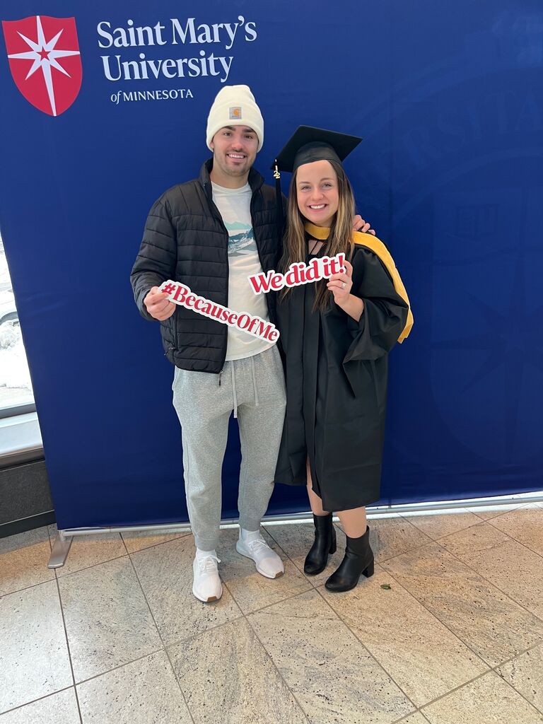 Shortly after undergrad, we moved back home to MN and got our first apartment together in Minneapolis. 
Jonathan went to grad school at the University of Minnesota, and Maggie went to grad school at Saint Mary's University of Minnesota. 