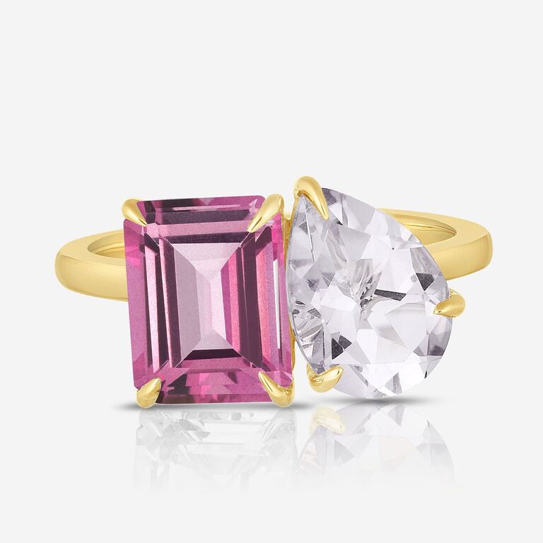 Magenta and white topaz unique engagement ring by Ring Concierge