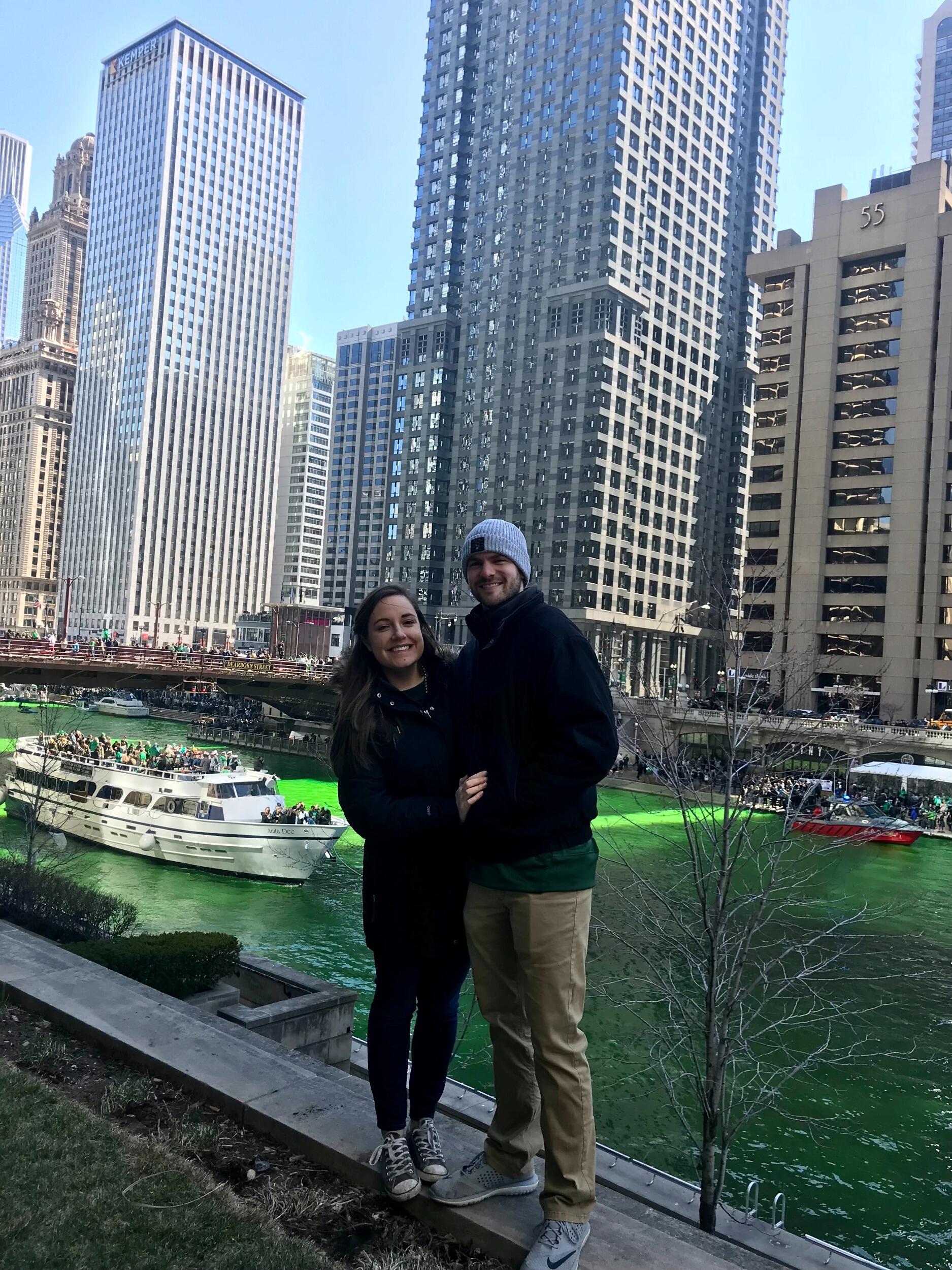 Watching the river turn green during the St. Patrick's Day parade - Chicago, IL