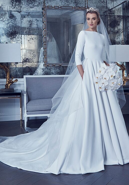 boat neck crepe wedding dress