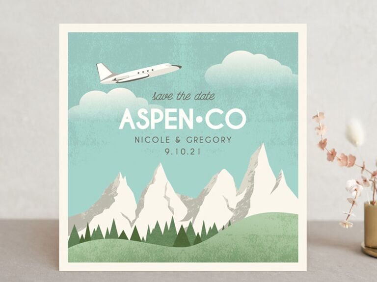 plane destination wedding save the date