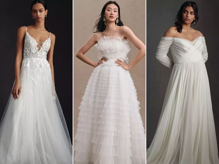 Collage of affordable wedding dresses. 