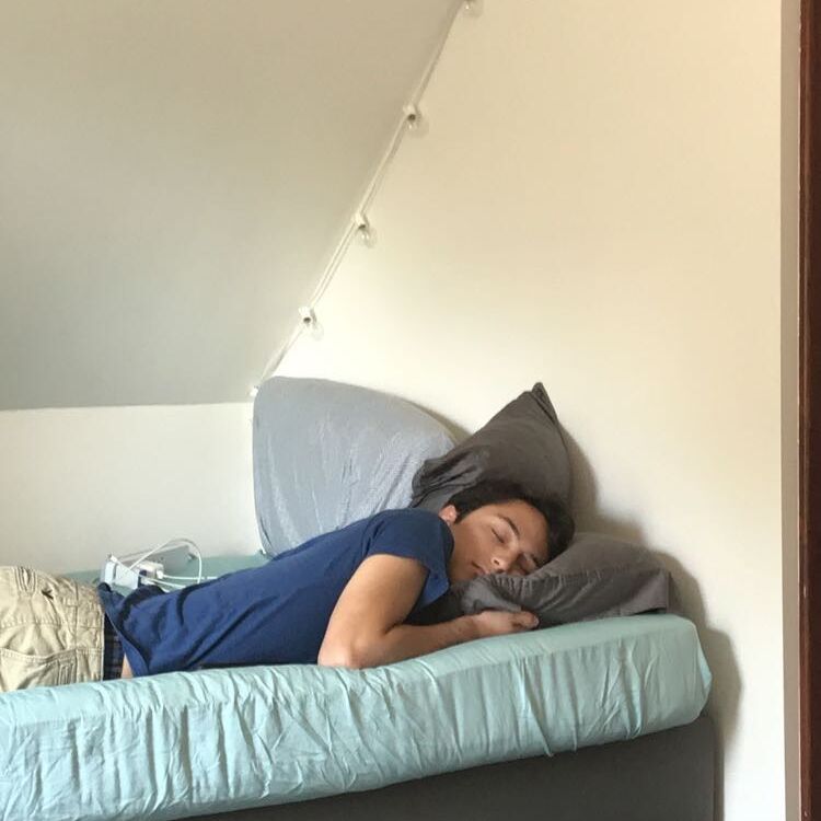 Adam napping after his 2,000+ mile journey to be with Ella in Ann Arbor, MI
