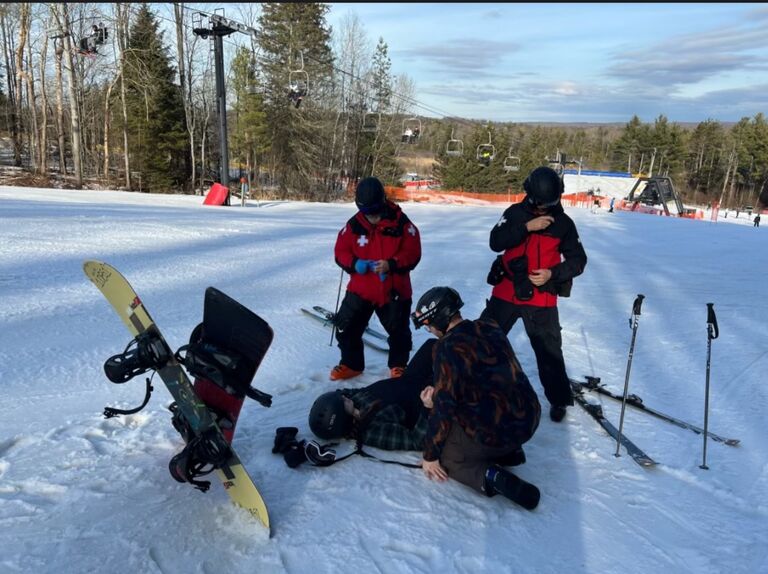 Amber took a tumble while on a ski trip and Max never left her side.