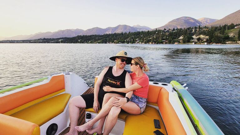 Our first cheesy couple lake photo (several others followed)