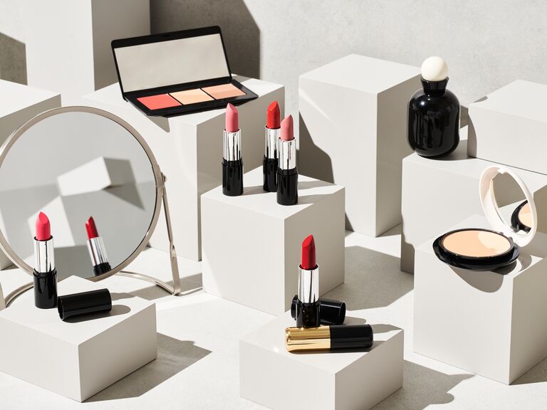 Various makeup products on display, what not to do before wedding