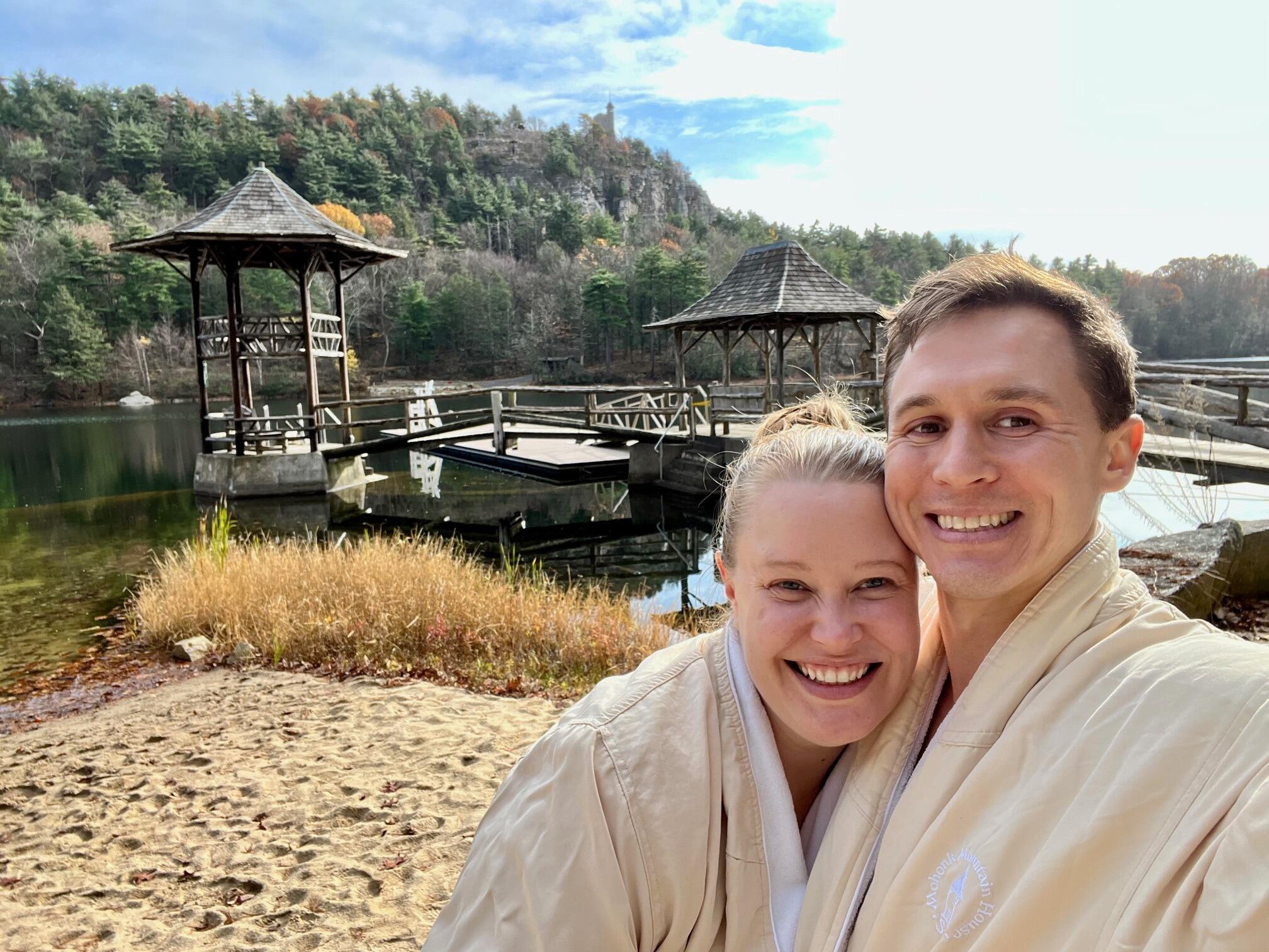 A cold plunge in the lake at Mohonk for Hannah's 36th birthday! 