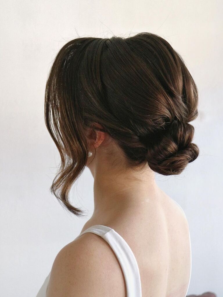 Knotted low bun wedding updo for long hair