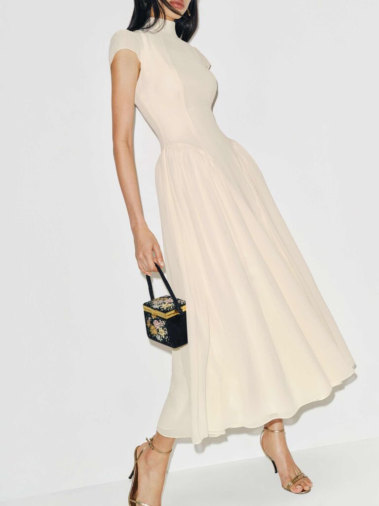 Reformation mock-neck midi courthouse wedding dress