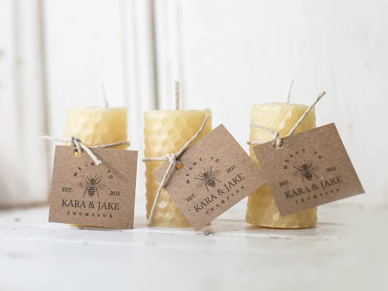 Custom beeswax candle favors for wedding