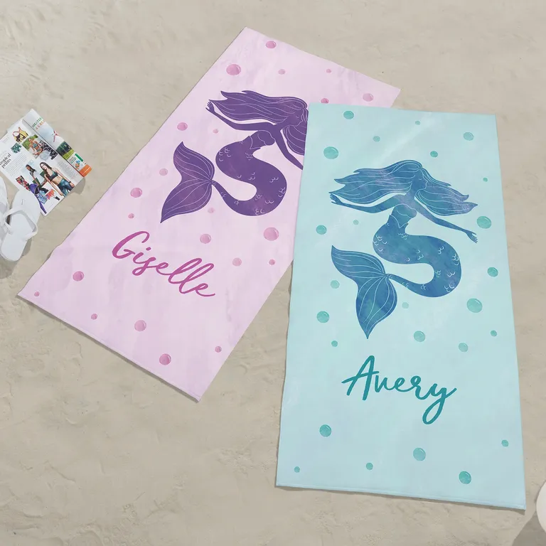 Personalized mermaid themed bachelorette party beach towels