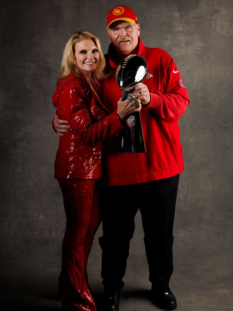 Andy Reid and wife Tammy Reid with the Super Bowl trophy