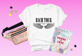 Collage of beyonce bachelorette party shirt and supplies