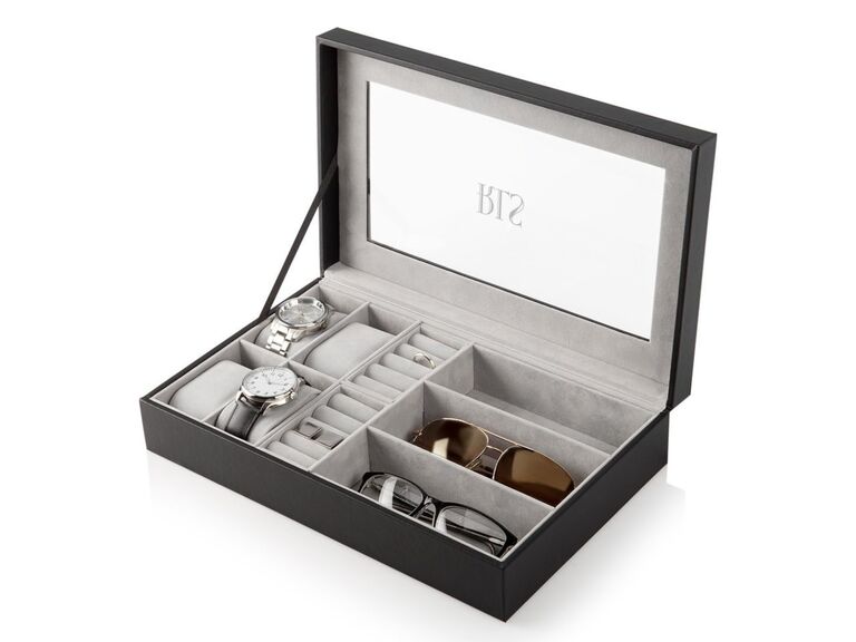 Personalized accessory box gift idea for groom from best man. 