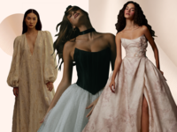 Collage of three nontraditional wedding dresses