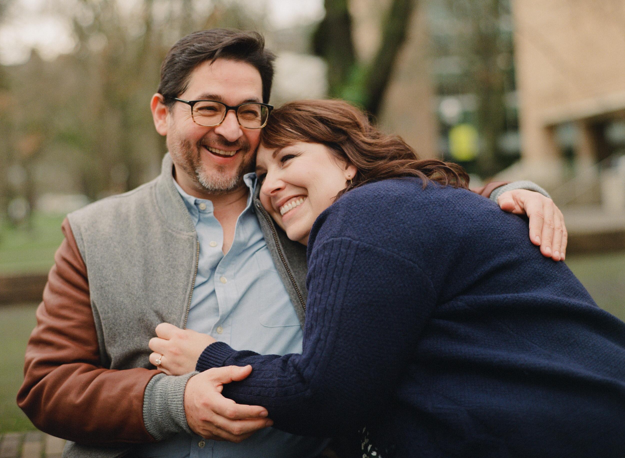 Took engagement photos on the bench where we shared our first kiss. 