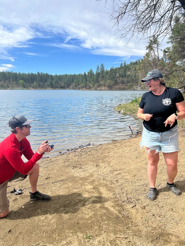 John hooked me in, surprising me at the end of the fishing line with a diamond ring!