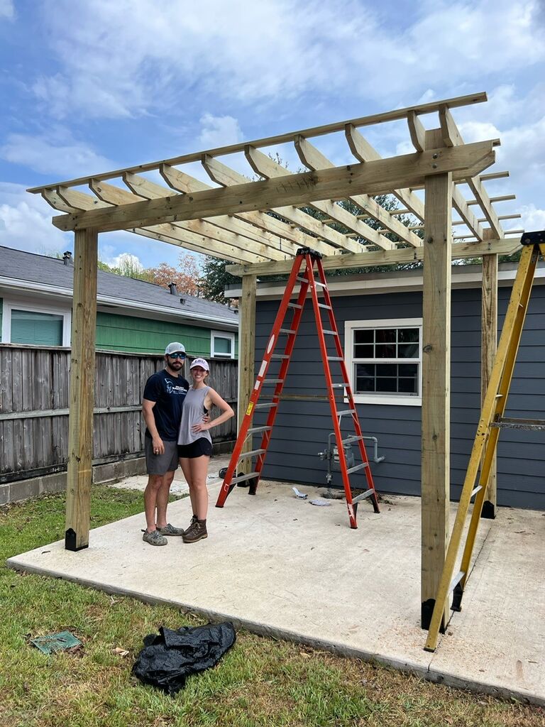 First big project - built a pergola in our backyard. Staining and furnishing came later.