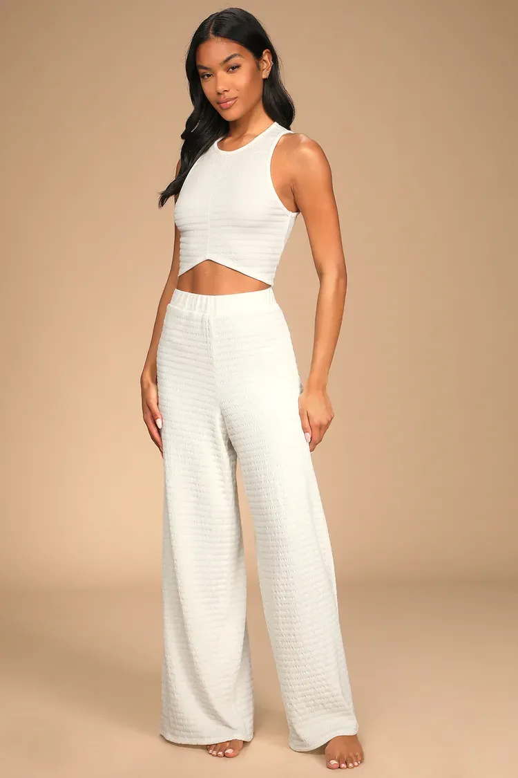 wide leg lounge pants and square neck crop top