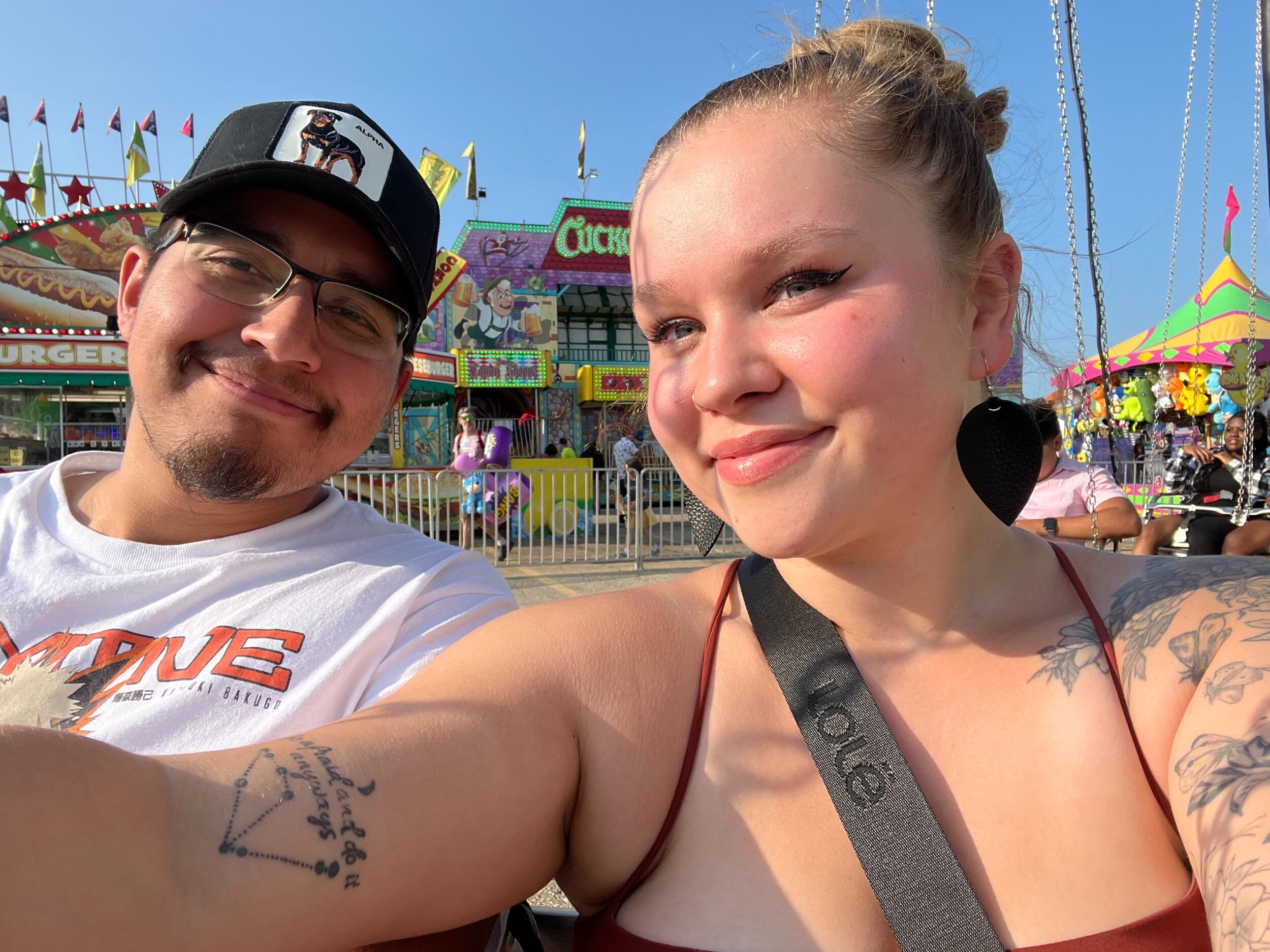 Through the many memories they have made bri will never forget this picture because her and Pete went on swings that lifted you into the air.. but if you know Bri you know that she is scared of heights. She almost had a heart attack that day. 