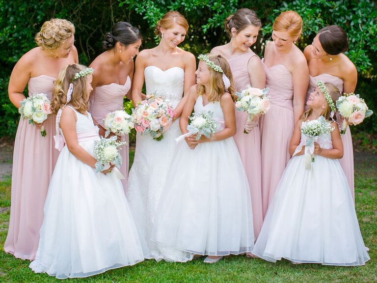 bridal party with flower girl