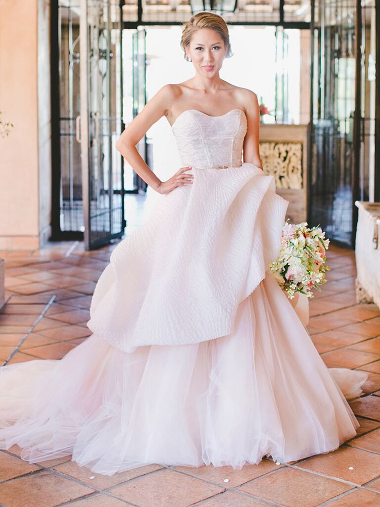 wedding dress with pink roses