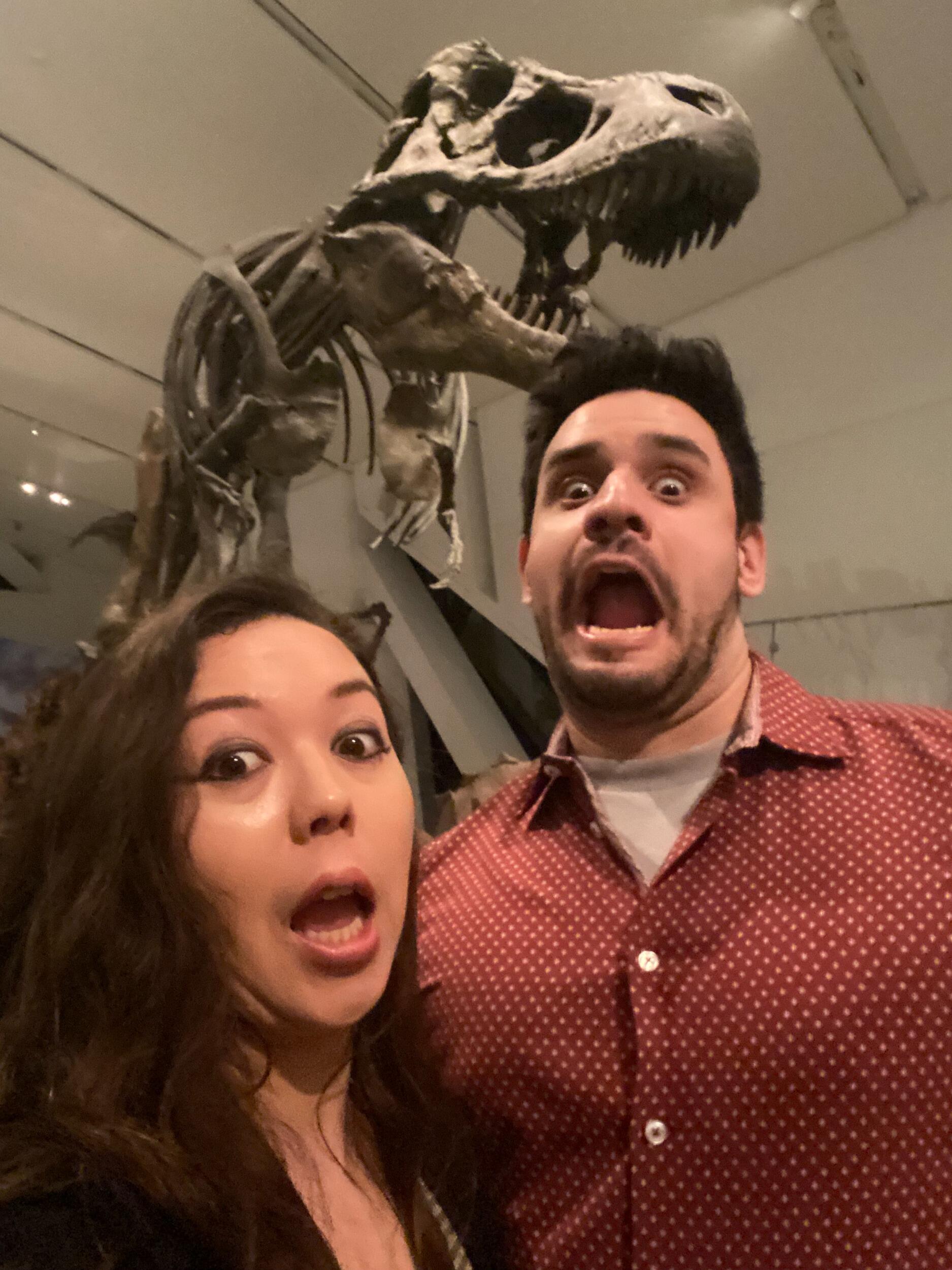 Tori & Anesty being chased by a T-Rex during a ROM night at the museum :P