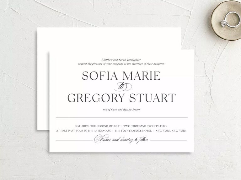 Minimalist font with focus on couple's names and line details on white background