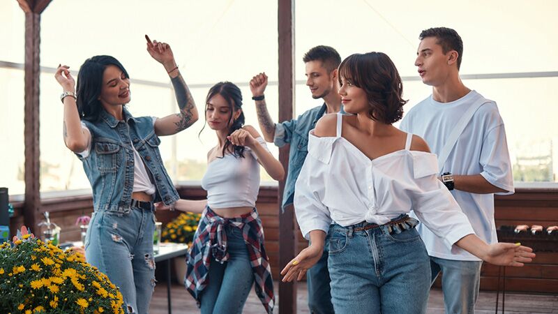 friends dancing at a divorce party