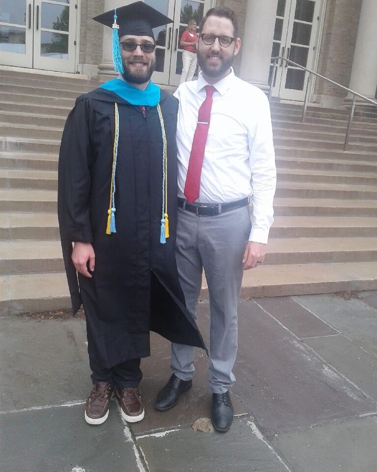 On this day, Austin completed graduate school. Jason supported Austin throughout his program. Jason, who had started a new job eight months before Austin graduated, also received support from Austin during his career moves.