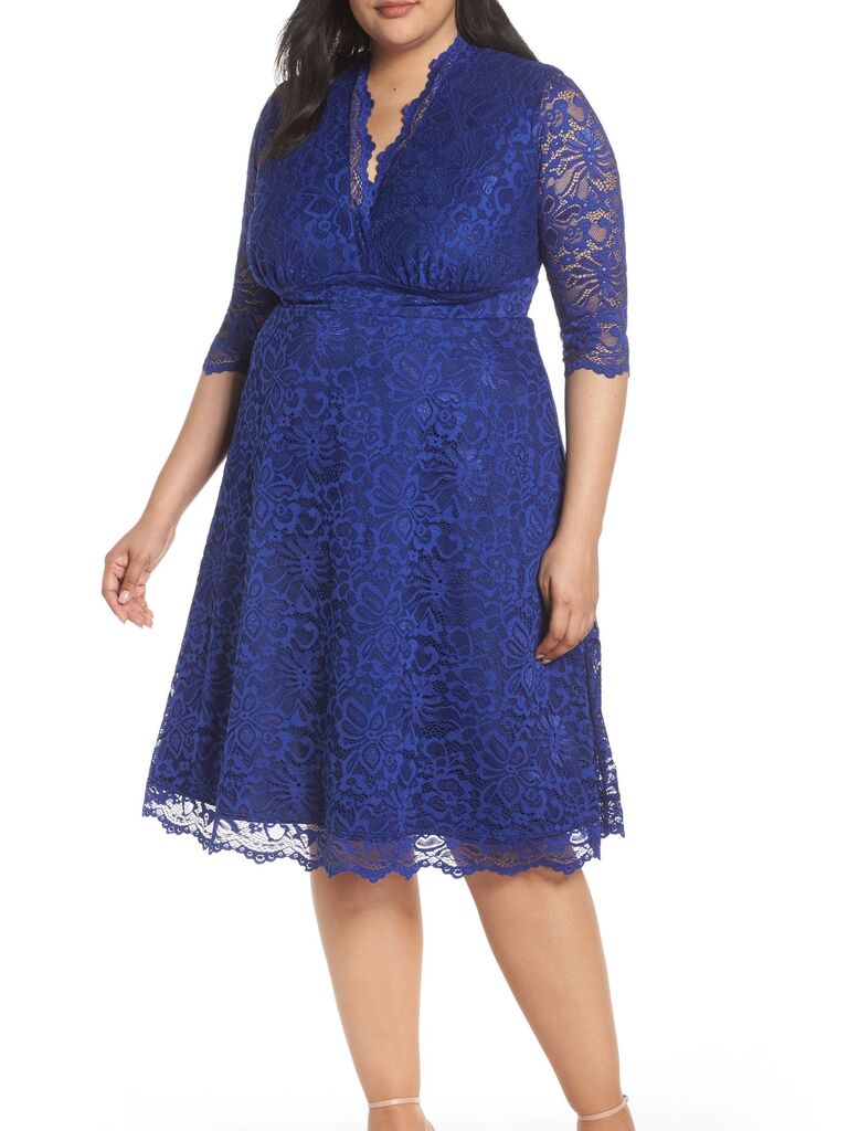 A sapphire blue all-over lace knee-length dress from Nordstrom