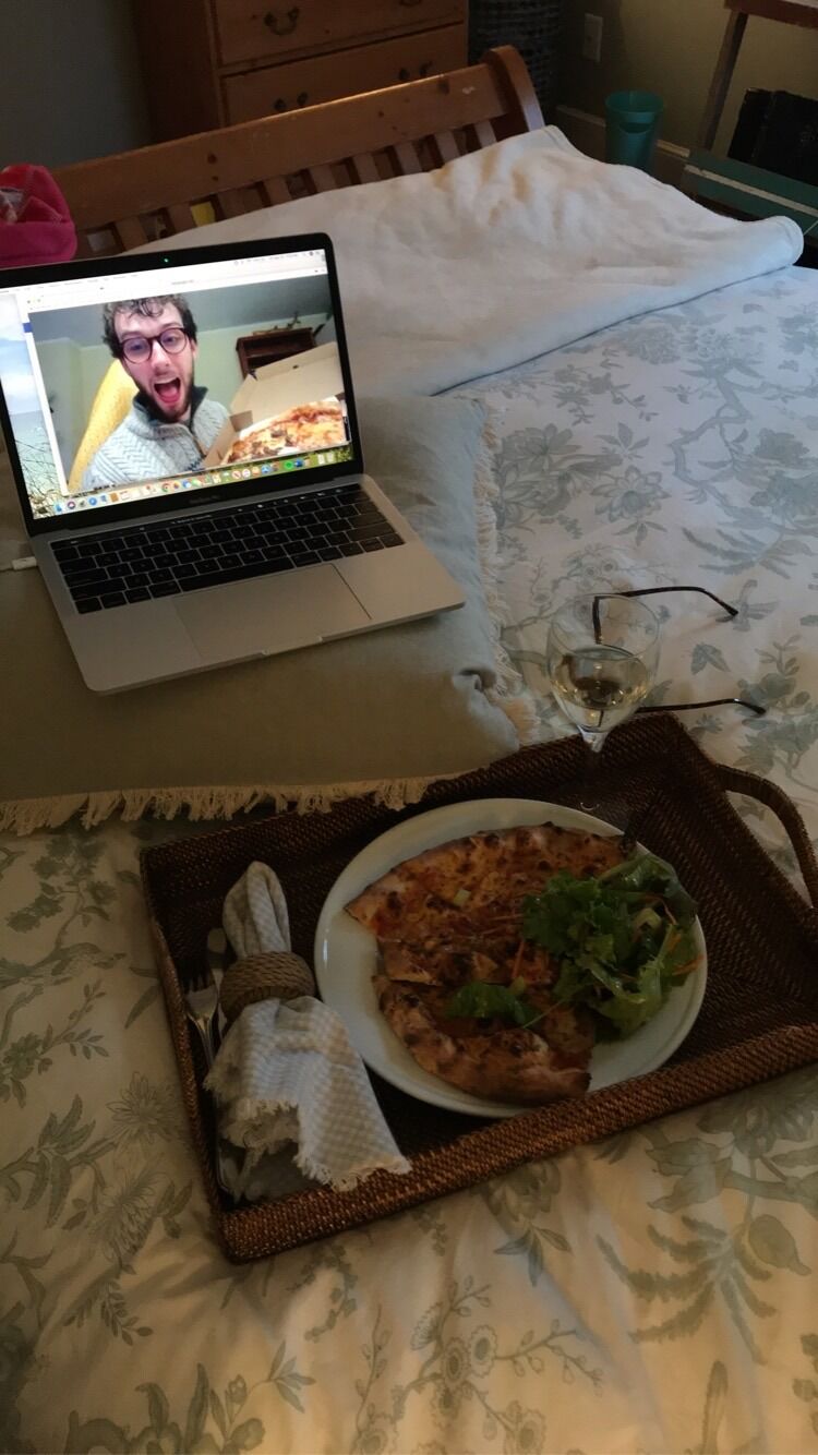 Celebrating our year and a half dating anniversary via zoom... Thanks Covid! 