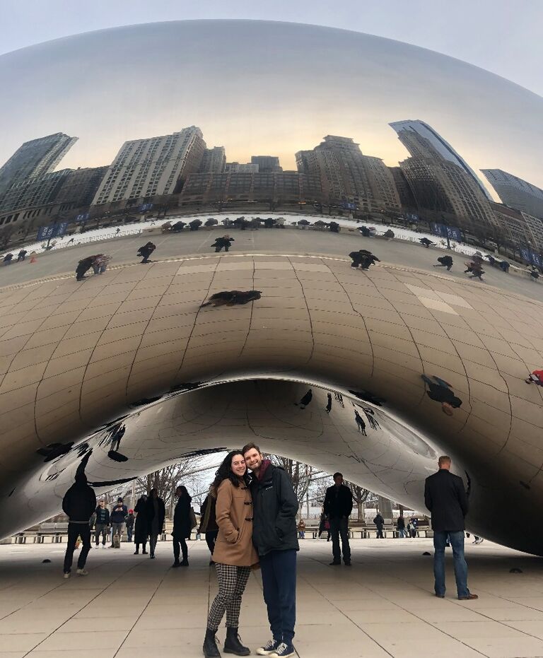 Life in Chicago? Bean great! This photo was taken at Chicago's iconic downtown sculpture Cloud Gate, aka The Bean! After graduating, we moved from Evanston to Wrightwood + Clark in Chicago's Lincoln Park neighborhood (where many Big 10 graduates tend to flock) and soaked up the last months of pre-Pandemic social reality. The apartment was TINY for two people at 700-something square feet, but we adored it. We affectionately called it our penthouse, as it sat on the top floor of our building and had a beautiful view of the western suburbs and sunsets. 