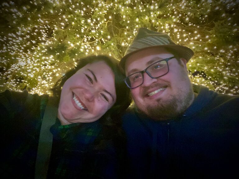 This photo was taken in front of the giant outdoor pine tree at Jordan Creek Mall. We had just finished dinner and were taking a lovely romantic walk around the pond in the center of Jordan Creek campus. It's one of my absolute favorites! 
And in case you were wondering about our timeline...well, we started dating on November 5th. I took him home to meet my parents 2 weeks later over Thanksgiving break. I couldn't have asked for a better birthday gift!