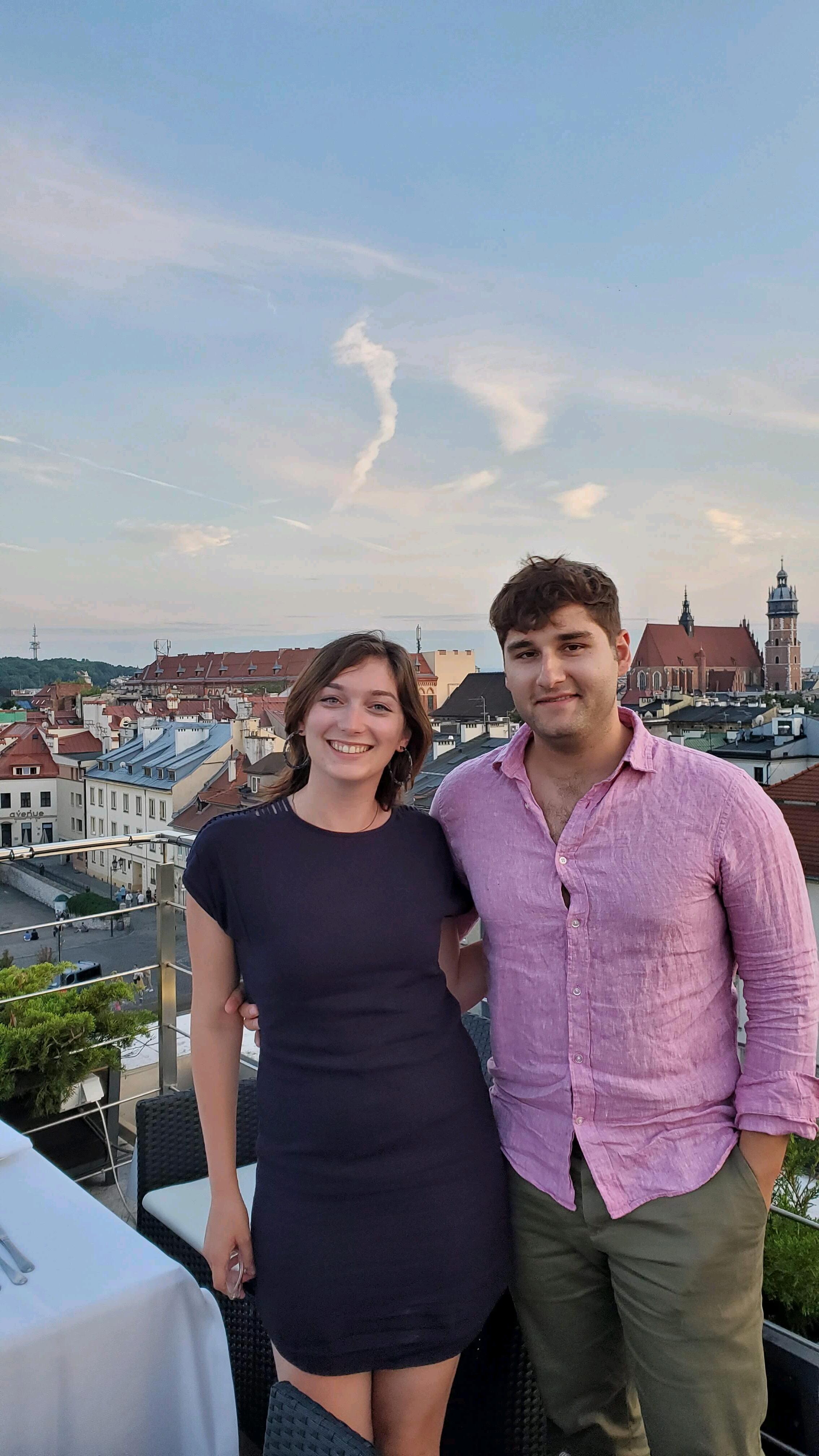 Despite what his expression may suggest, Aaron thoroughly enjoyed his trip with Bridget to Kraków, Poland, one of two parts of Poland that Bridget's family came from originally.