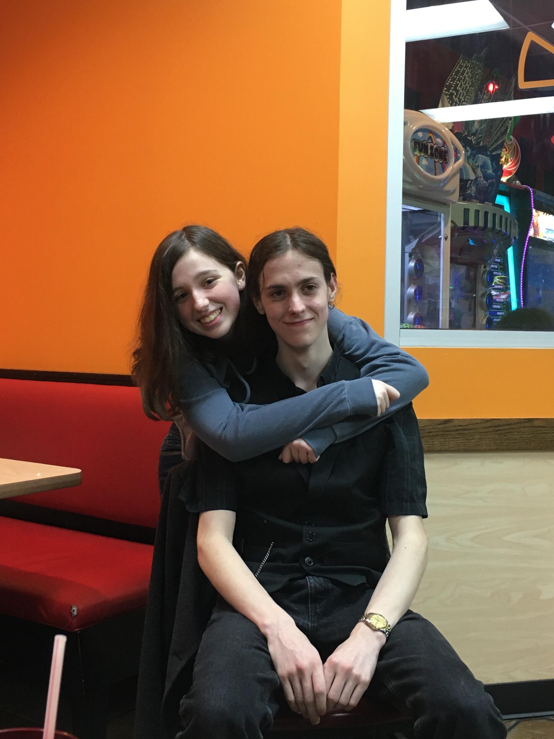 First Date! A three-piece suit and a bouquet of roses... in a Cici's Pizza.