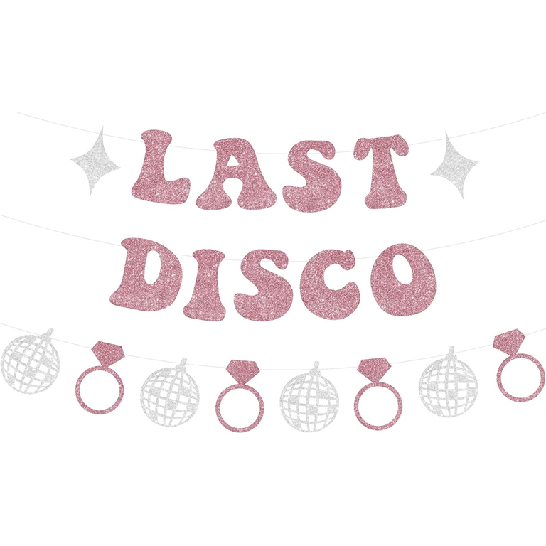 Last Disco silver and pink sparkle banner
