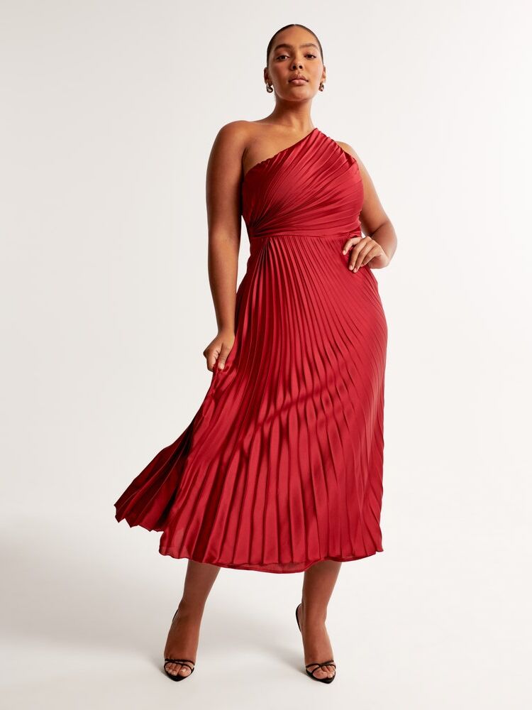 Abercrombie & Fifth one shoulder red wedding guest cocktail dress