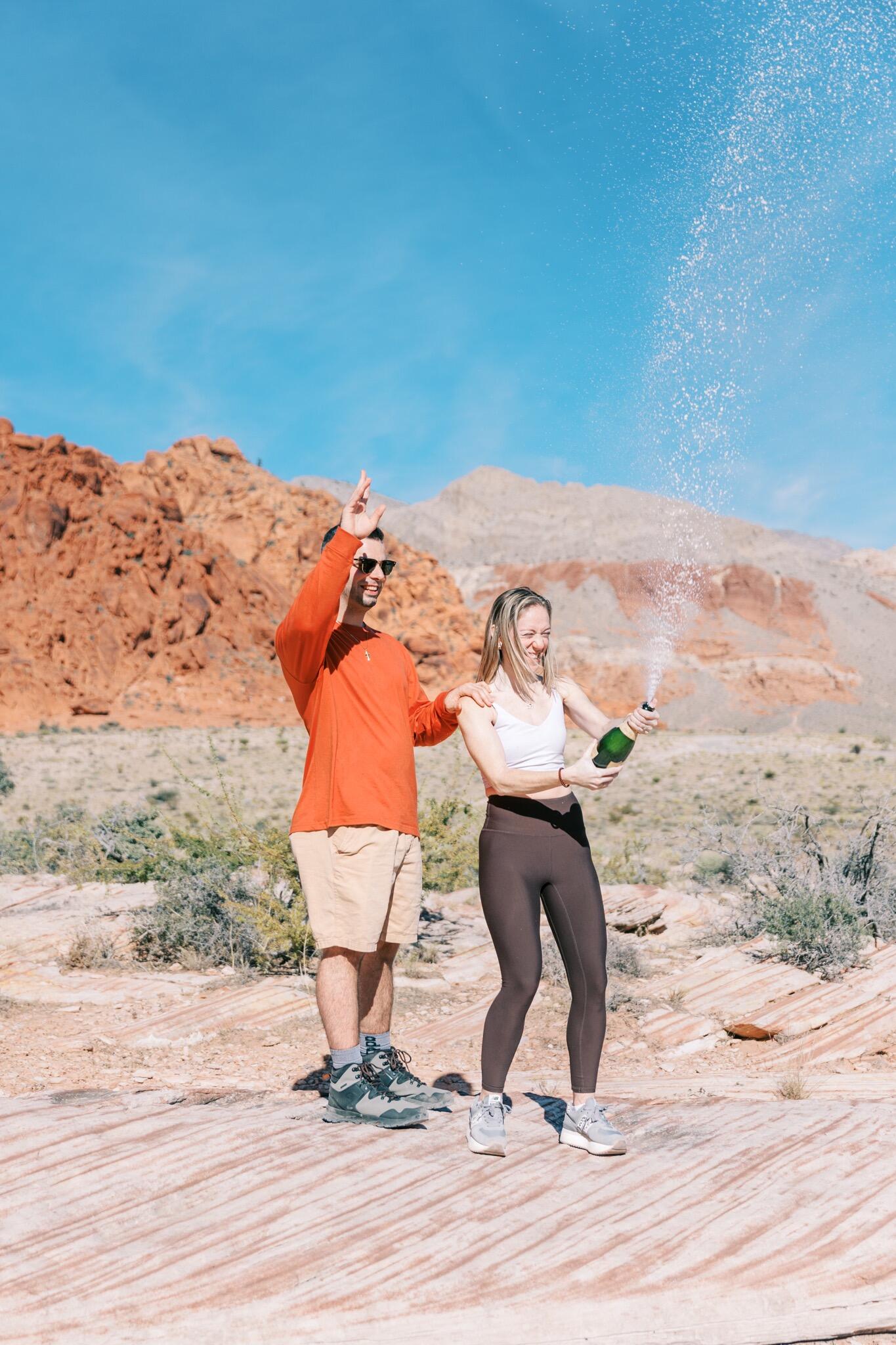 They get engaged in Vegas. 
FUN FACT: Christopher made Emily and Brandon run a mile to “the trail he really wanted to hike” to meet the photographer because there was no reception and we were lost.